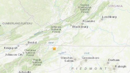 A 5.1 magnitude earthquake struck North Carolina Sunday morning. Image US Geological Survey
