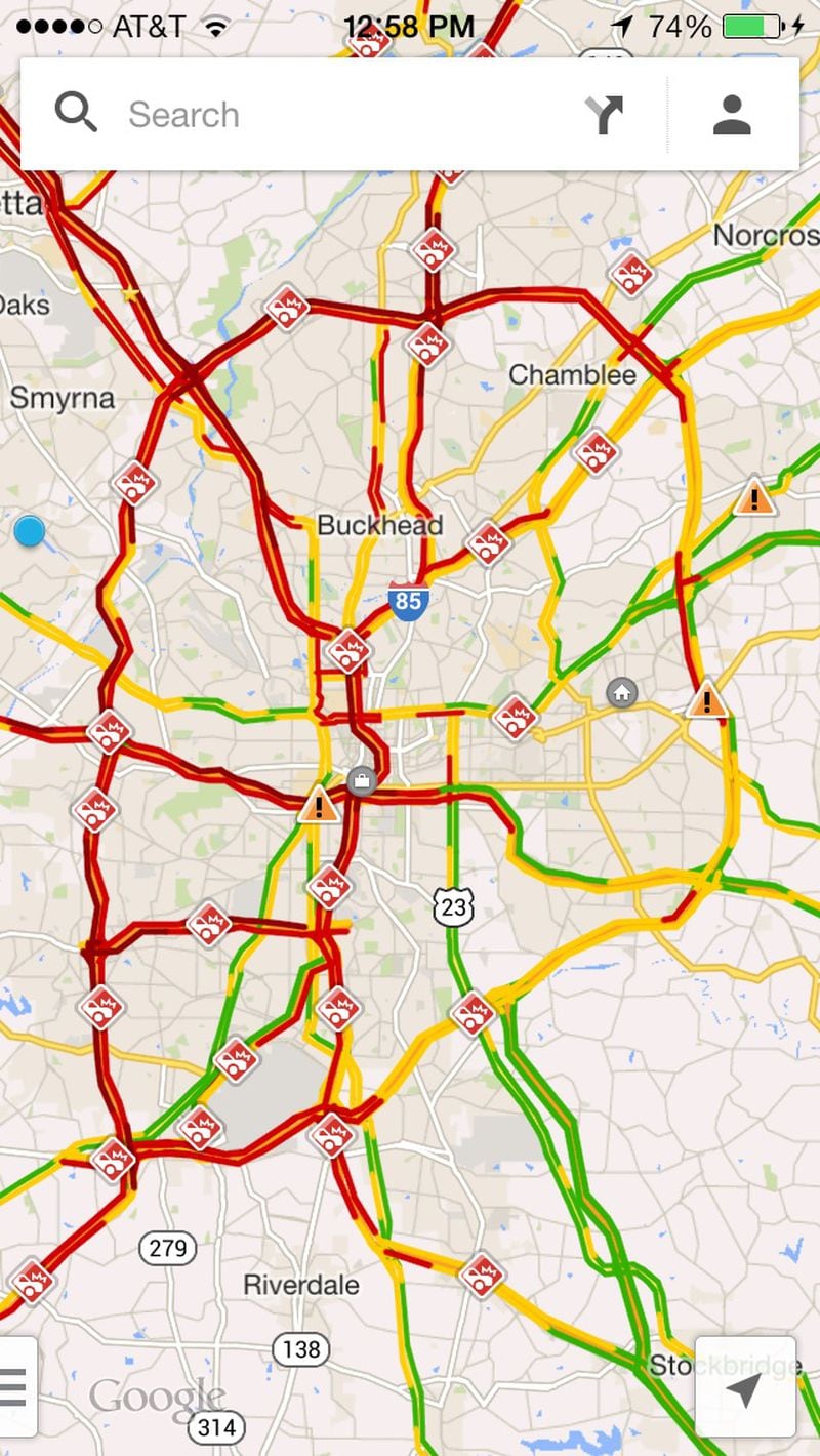 Atlanta traffic at 12:58 p.m. Tuesday. (MB)