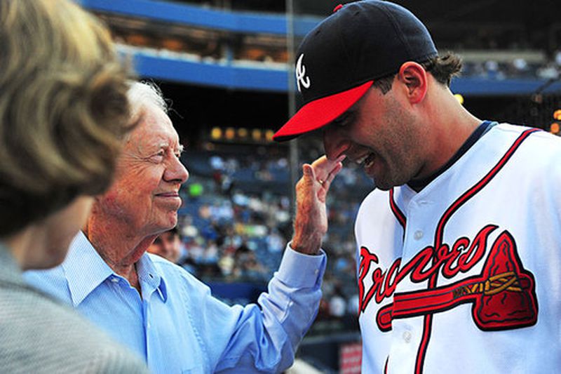 During his first stint with the Braves, Jeff Francoeur was greeted by former President Jimmy Carter. (Pouya Dianet/AJC file photo)
