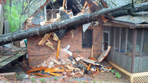 A tree caused extensive damage to a Lilburn home Wednesday.