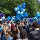 Mourners hold a balloon release for 15-year-old Mia Dieguez at Brook Run Park in Dunwoody on Wednesday, May 8, 2024. The Dunwoody High School student died after a medical emergency on Monday. (Arvin Temkar / AJC)
