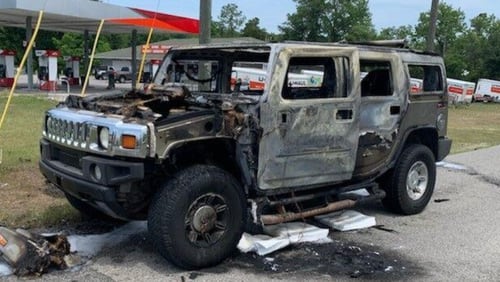 A Hummer was destroyed and the driver was injured in a vehicle fire Wednesday in Homosassa, Florida, according to the Citrus County Chronicle. (Image: Citrus County Fire Rescue)
