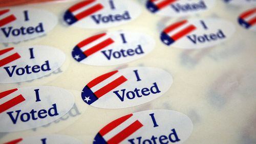 A sheet of voter stickers is seen on May 19, 2009.