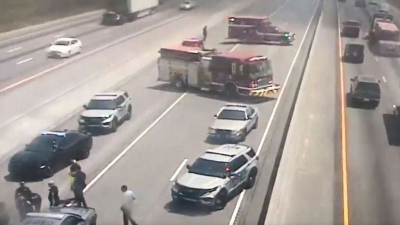 A wrong-way driver in a stolen car crashed in the express lane on I-75 in Henry County on Friday, May 28, 2021. WSB 24-hour Traffic Center