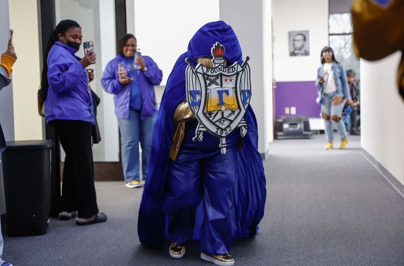 Amaris Johnson, a senior music major at Morris Brown College comes out as the sole member of the Beta Lambda chapter of Sigma Gamma Rho Sorority Inc. on Friday, March 22, 2024. The sorority will be the first on campus in more than 20 years. (Natrice Miller/ Natrice.miller@ajc.com)