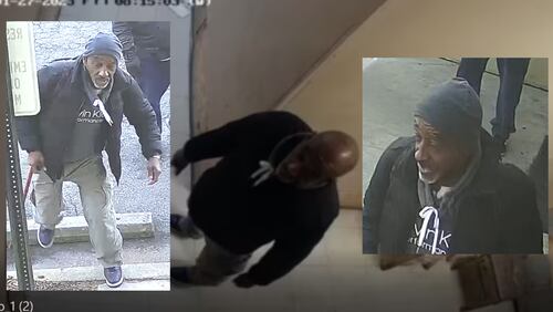 Atlanta police are looking for the man pictured in security camera footage. He is a suspect in a deadly shooting on Marietta Street on Friday.
