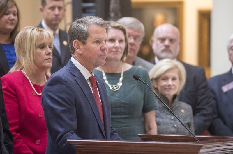 Gov. Brian Kemp speaks during a press conference to announce a proposed limited expansion of Medicaid in Georgia on November 4. (Alyssa Pointer/Atlanta Journal-Constitution)