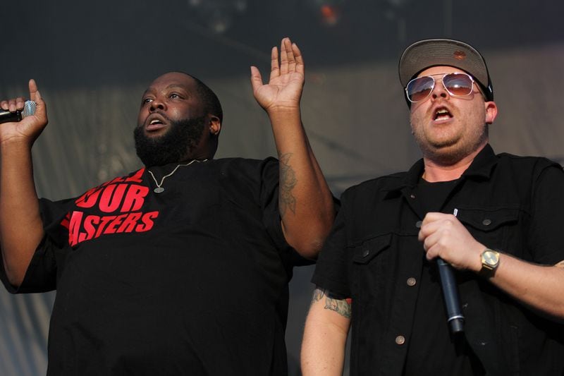 Hip-hop duo Run the Jewels, rapper Killer Mike, left, and rapper/music producer El-P, perform at Music Midtown(Akili-Casundria Ramsess/Special to the AJC)