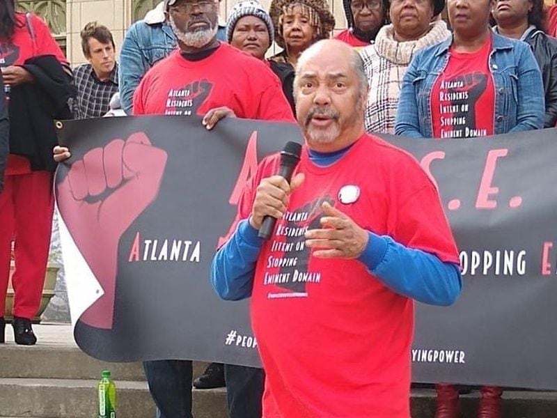 Marshall Rancifer was known for his work with Atlanta's homeless, but dedicated himself to other community causes as well. Here, in a photo of unknown date, he speaks to a group protesting the use of imminent domain to take homeowner's land.