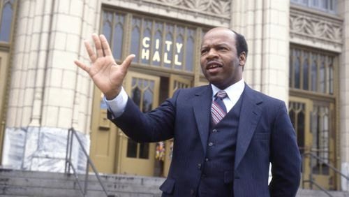 Atlanta City Council member John Lewis speaks outside Atlanta City Hall on October 11, 1982. He says, "I'm not obligated to anyone. All I brought to the council were some ideas about what government ought to be." (Floyd Edwin Jillson / AJC file)