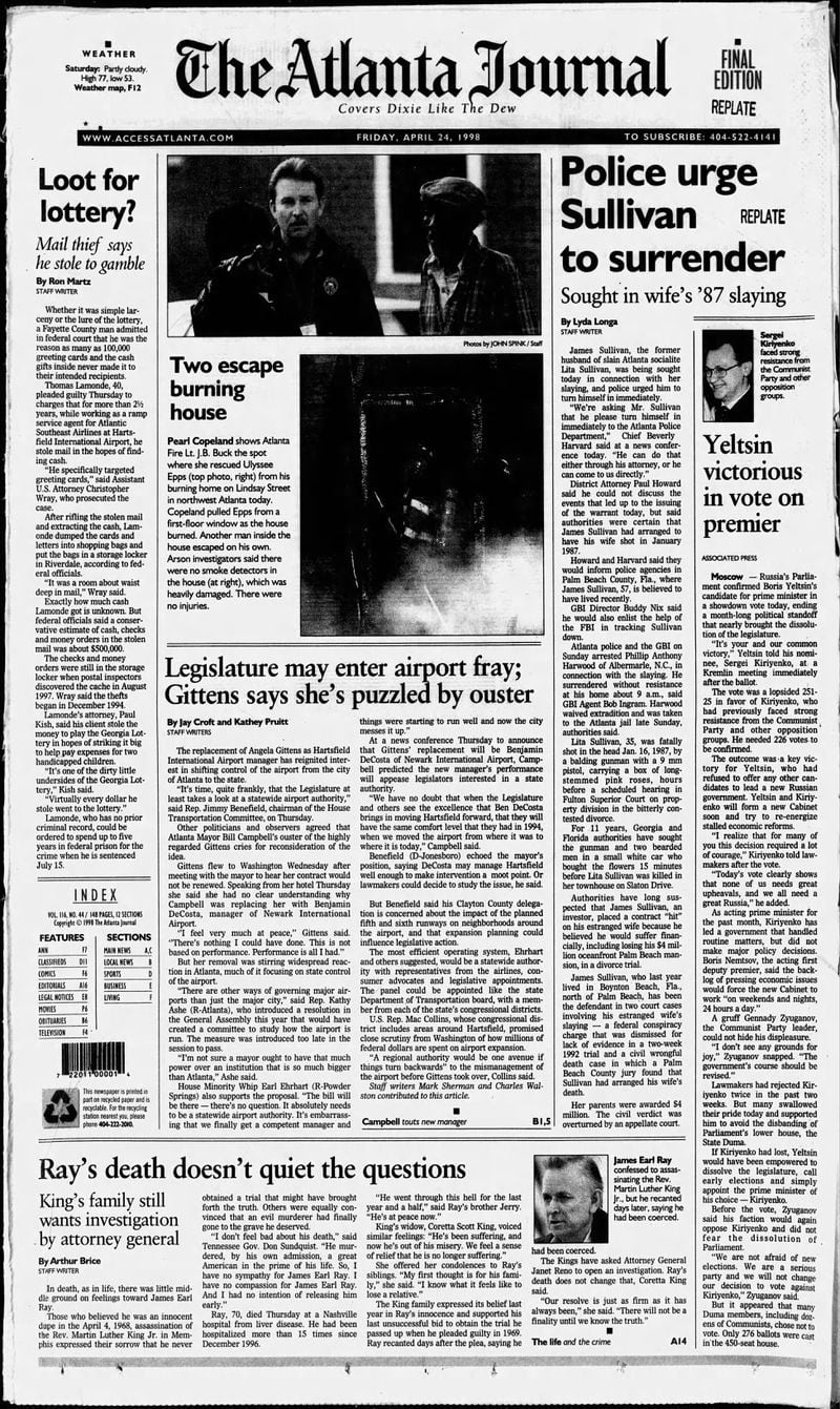 The Atlanta Journal front page on April 24, 1998.