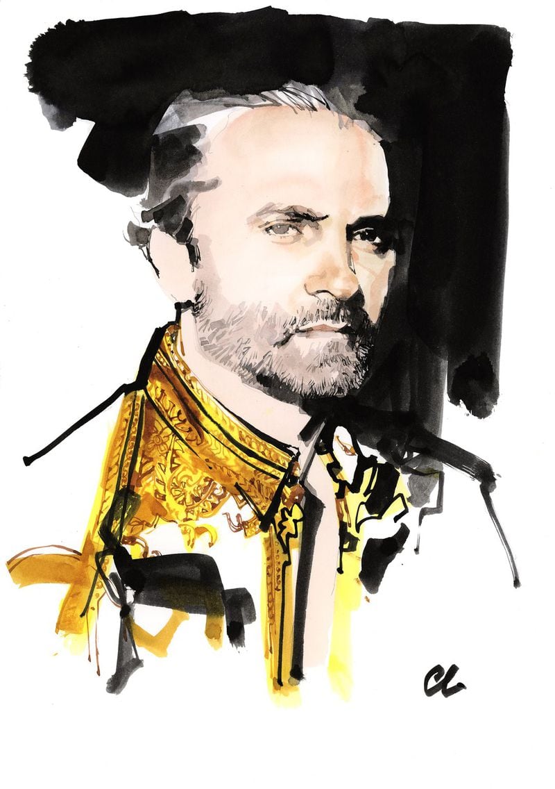 “Gianni Versace, M/M Magazine” (2014) in ink on paper by Marc-Antoine Coulon. CONTRIBUTED BY MARC-ANTOINE COULON AND M/M MAGAZINE
