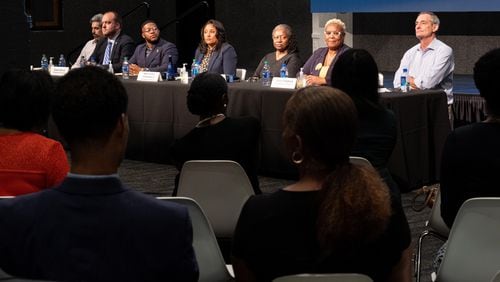 Candidates for Atlanta City Council districts 7, 8, 9, 11 and 12 answer questions during a forum sponsored by the Committee for a Better Atlanta on Tuesday morning. Ben Gray for the Atlanta Journal-Constitution