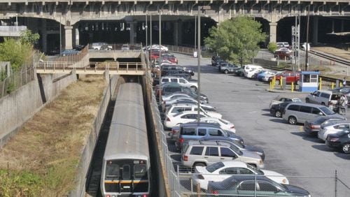 The Gulch in downtown Atlanta is seen as a prime site for Amazon’s second headquarters. A California group has proposed a huge redevelopment of the downtown stretch of parking lots and rail beds. BOB ANDRES / BANDRES@AJC.COM