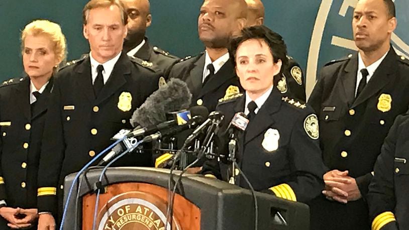 Atlanta Police Chief Erika Shields said reducing violent crime is a top goal of the department during a Friday morning press conference. (Photo: Alexis Stevens/astevens@ajc.com)