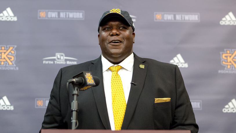 Milton Overton at his introductory news conference as Kennesaw State's athletic director. (Kyle Hess/Kennesaw State Athletics)