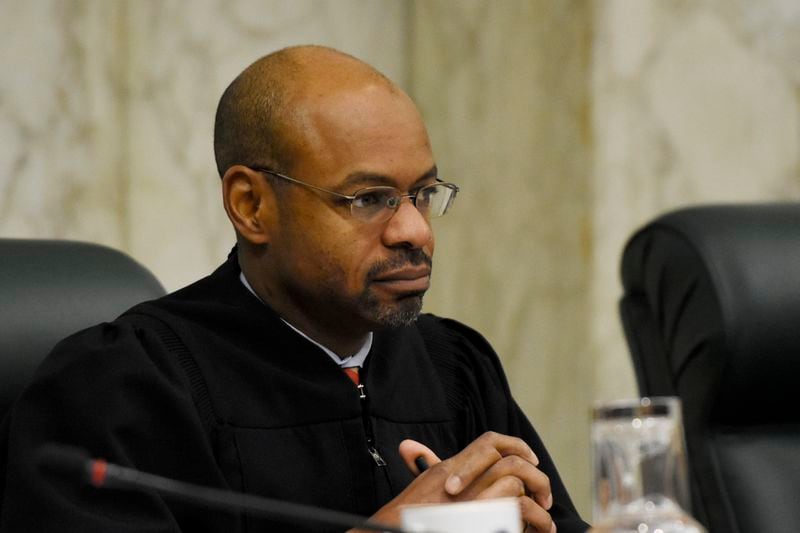  Presiding Justice Harold D. Melton listens during oral arguments at The Georgia Supreme Court. Photo credit: DAVID BARNES / AJC