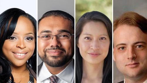 Left to right: Monique Keane, Sachin Varghese, Bee Nguyen and David Abbott, are running as Democrats for the vacant House District 89 seat in the Georgia General Assembly. (Courtesy photos)