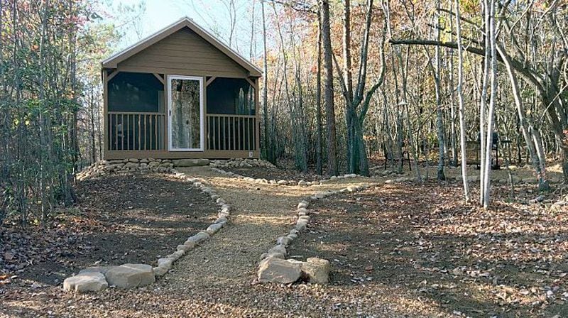 This home at the Little River Escape, a tiny house community along the Little River in Menlo, Georgia, is listed for $41,500.