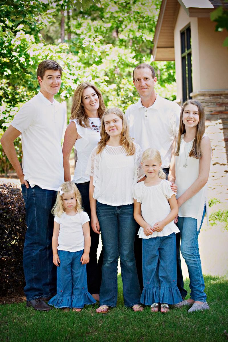 Claire Houlihan, far right, with her family: parents Jennifer and Woody Houlihan and Patrick 18, Rebecca 3, Elizabeth, 16 and Maggie, 7. Family photo/courtesy of Mahaffey Orthodontics