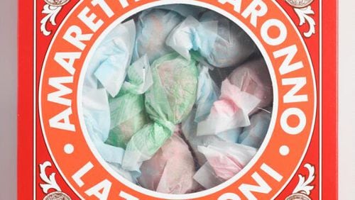 Almond-flavored Lazzaroni Amaretti di Saronno cookies come individually wrapped in pretty pastel papers.