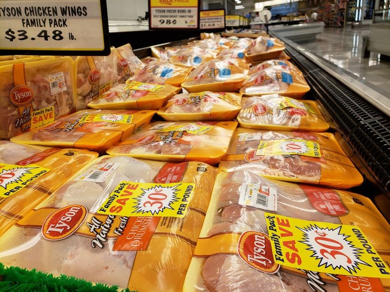 Chicken is shown in a grocery store in this file photo. MATT KEMPNER / AJC