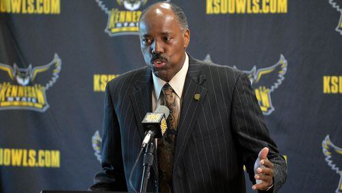 Kennesaw State University introduces Al Skinner as its new men’s head basketball coach during a press conference Tuesday, April 28, 2015. Skinner is a former Big East and ACC coach and went 11-20 his first season with the Owls. KENT D. JOHNSON /KDJOHNSON@AJC.COM