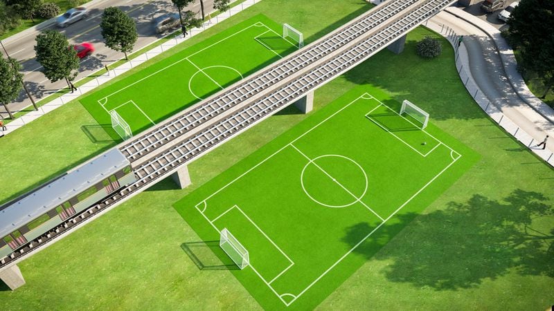 Rendering of thew new soccer field opening at MARTA's West End station.