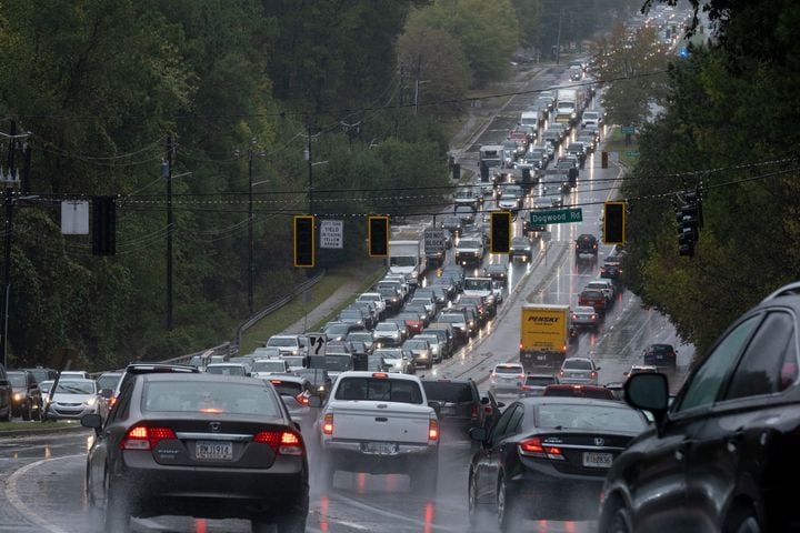 10/29/20 - Roswell, GA - Holcomb Bridge Road traffic due to power and street lights being out:   Ben Gray for the Atlanta Journal Constitution