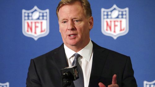 FILE - In this Dec. 12, 2018, file photo, NFL commissioner Roger Goodell speaks during a news conference in Irving, Texas.