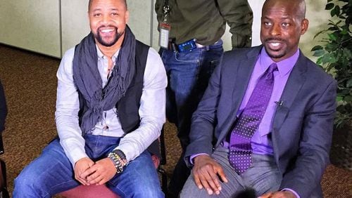 Cuba Gooding Jr. and Sterling K Brown with me at Morehouse College Tuesday March 1, 2016. CREDIT: Helen K Ho