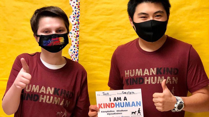 Jonny Hickey and Jun Hayakawa, both 16, share their first ever friendship. Both boys have autism and attend ninth grade at Johns Creek High School. Photo contributed by Linda Hickey