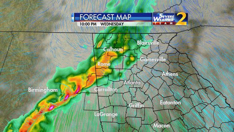 A dry cold front moved out of metro Atlanta early Tues., April 5, 2016. The next front will hit the area with showers and storms Wednesday. (Credit: Channel 2 Action News)
