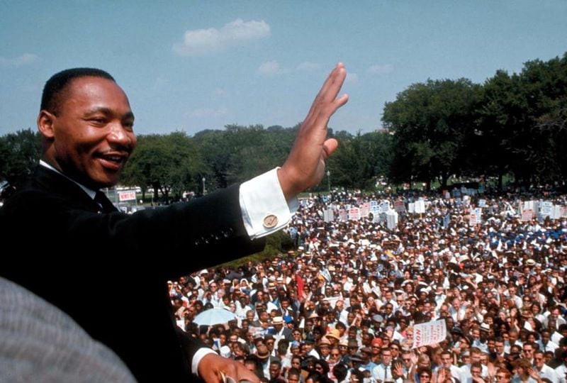 Dr. Martin Luther King Jr. giving his 'I Have a Dream' speech to a huge crowd gathered on the National Mall in Washington D.C. on Aug. 28, 1963, during the March on Washington for Jobs & Freedom (aka the Freedom March).