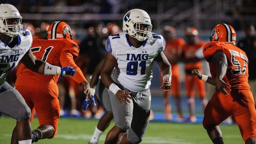 IMG Academy defeats Carol City in Bradenton, Fla., on Friday, August 18, 2017. IMG is the world's largest and most advanced multi-sport and education complex for youth, collegiate, professional and adult athletes. / (August 18, 2017; Photo by Casey Brooke Lawson)