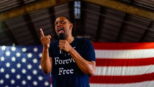 Georgia gubernatorial candidate Vernon Jones makes a speech during the 17th annual Floyd County GOP Rally at the Coosa Valley Fairgrounds on Saturday, Aug. 7, 2021 in Rome. (Photo: Troy Stolt / Chattanooga Times Free Press)
