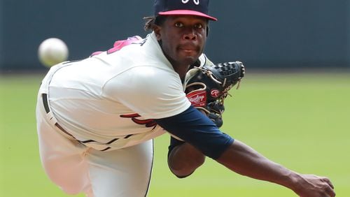 Highly-regarded pitching prospect Touki Toussaint made his major-league debut Monday as the Braves faced Miami in the first game of a day-night doubleheader at Turner Field. (Curtis Compton/ccompton@ajc.com)