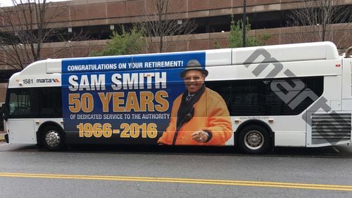 MARTA officials dedicated a bus to retiree Sam Smith on Tuesday at Lindbergh Center Station. Smith had worked for the company for 50 years. (Credit: Alisa Jackson)