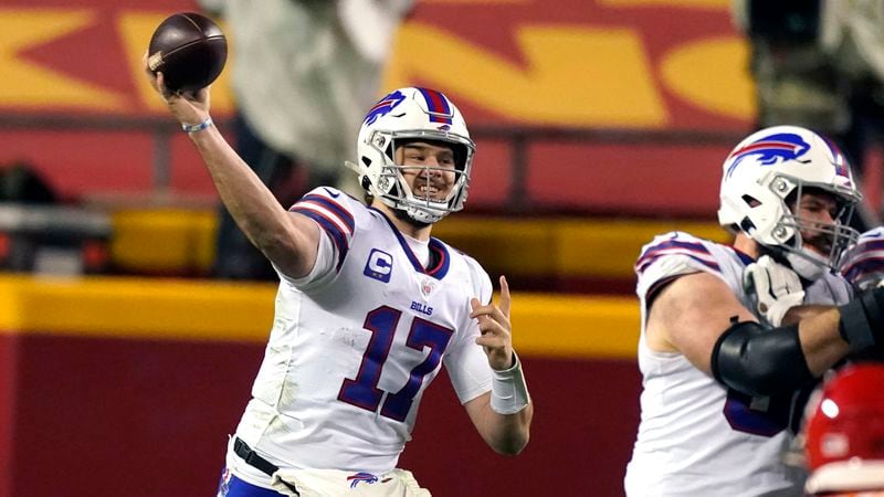 Buffalo Bills quarterback Josh Allen throws a pass during the second half of the AFC championship game against the Kansas City Chiefs  Jan. 24, 2021, in Kansas City, Mo.  (Charlie Riedel/AP)