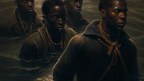 Charlotte, North Carolina-based artist and portrait photographer Criss Ford’s rendition of the Igbo people escaping into the sea off of the coast of Georgia. Instead of submitting to slavery. The work is crucial to Ford, as he is a member of the Gullah-Geechee, with roots to Nigeria.