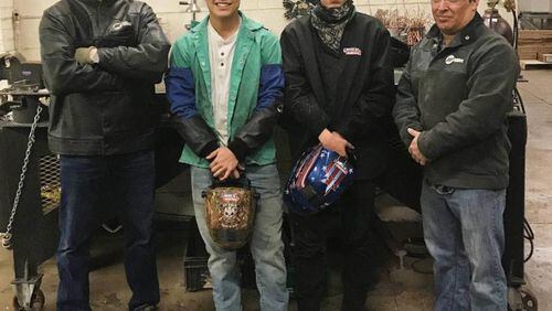 College and Career Institution welding students from Douglas County recently competed in the XCEL North GA Welding Competition. First place winner was Jaime Guevara from Alexander High School and third place was Samuel Jaimes from Lithia Springs High School. Josh Huey, lab assistant for welding instructor Ross Hollon, placed second. Pictured left to right are instructor Ross Hollon, Jaime Guevara, Samuel Jaimes, and lab assistant Charlie Diaz.