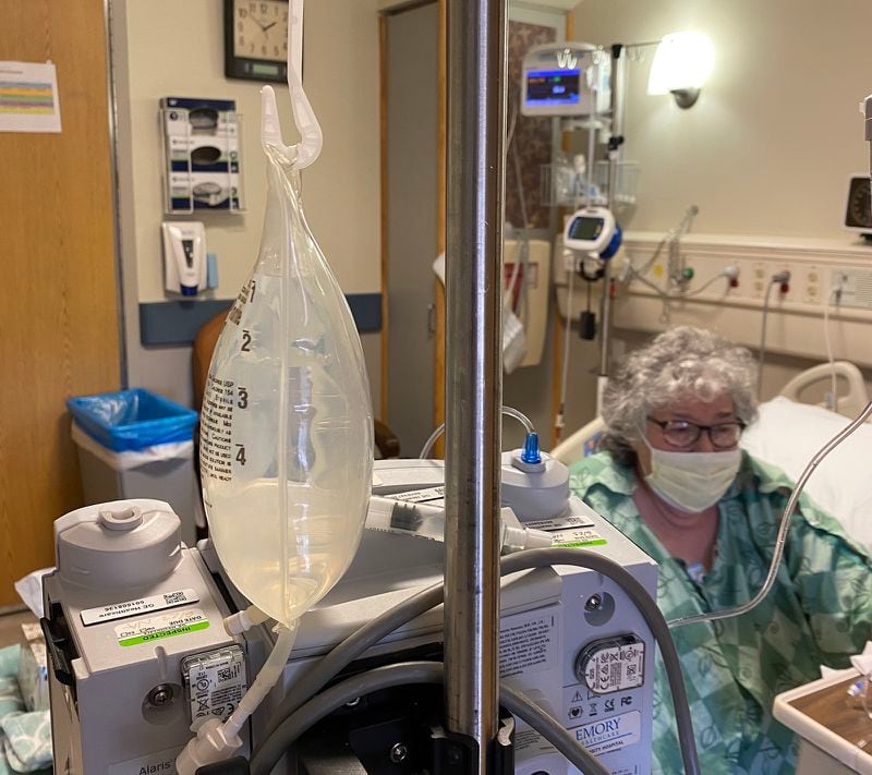 About 15 hours after coming into the emergency room, Susan Oliviero started getting intravenous fluids and remdesivir, another antiviral. (Helena Oliviero / helena.oliviero@ajc.com)