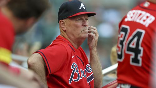 Braves manager Brian Snitker watches the action during the second inning against the Colorado Rockies at Truist Park, Friday, June 16, 2023, in Atlanta. The Braves won 8-1. Jason Getz / Jason.Getz@ajc.com)