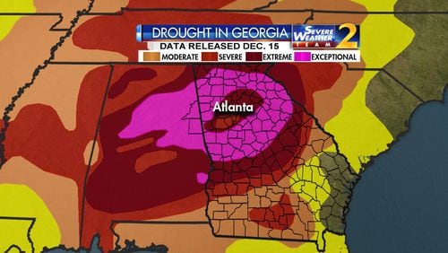 Drought conditions in metro Atlanta stayed the same, but southeast Georgia saw improvements over the last week. (Credit: Channel 2 Action News)