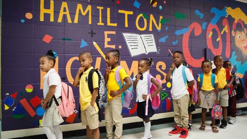 It's the first day of school at Hamilton E. Holmes in East Point and other Fulton County schools.