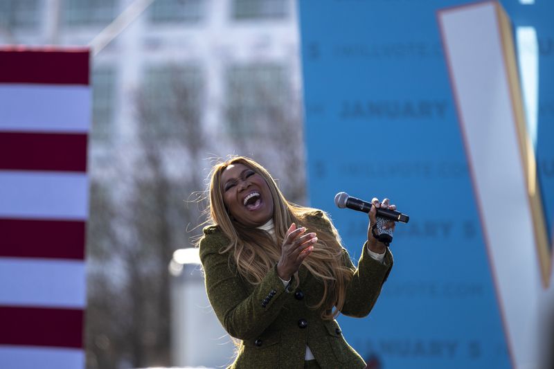 Award winning singer Yolanda Adams performs during a Georgia Democrat U.S. Senate campaign rally in Atlanta’s Peoplestown neighborhood, Monday, January 4, 2021. (Alyssa Pointer / Alyssa.Pointer@ajc.com)