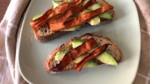 Avocado toast topped with carrot bacon. / C.W. Cameron for The Atlanta Journal-Constitution