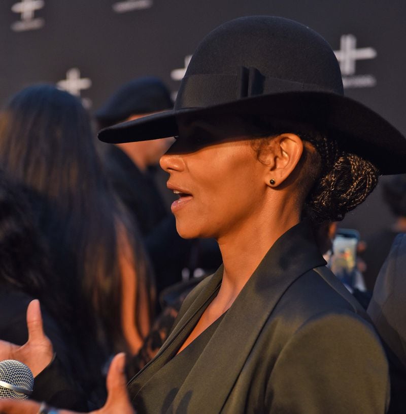 October 5, 2019 Atlanta -  Oscar winner Halle Berry spoke to reporters on the red carpet for the opening of Tyler Perry Studios Saturday, October 5, 2019 in Atlanta. Perry acquired the property of Fort McPherson to build a movie studio on 330 acres of land. (Ryon Horne / Ryon.Horne@ajc.com)