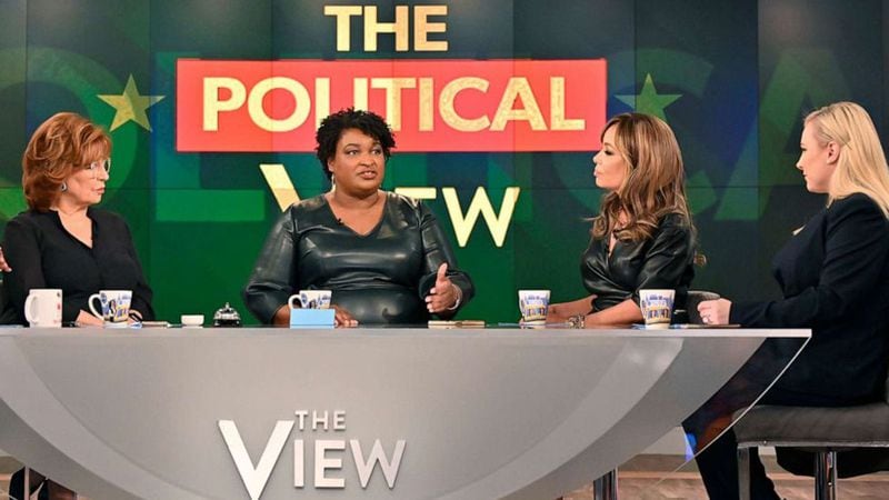 Stacey Abrams with "The View" co-hosts Joy Behar, Sunny Hostin and Meghan McCain on Feb. 17, 2020.Stacey Abrams with "The View" co-hosts Joy Behar, Sunny Hostin and Meghan McCain on Feb. 17, 2020. (PHOTO: Jeff Neira/ABC News)