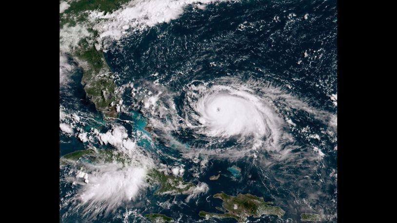 ATLANTIC OCEAN - AUGUST 31: In this NOAA GOES-East satellite handout image, Hurricane Dorian, a Cat. 5 storm, tracks towards the west over the Bahamas. Photo by NOAA via Getty Images